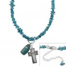 Sterling Silver & Genuine Turquoise Chip Religious Inspirational Necklace N10680TQ5