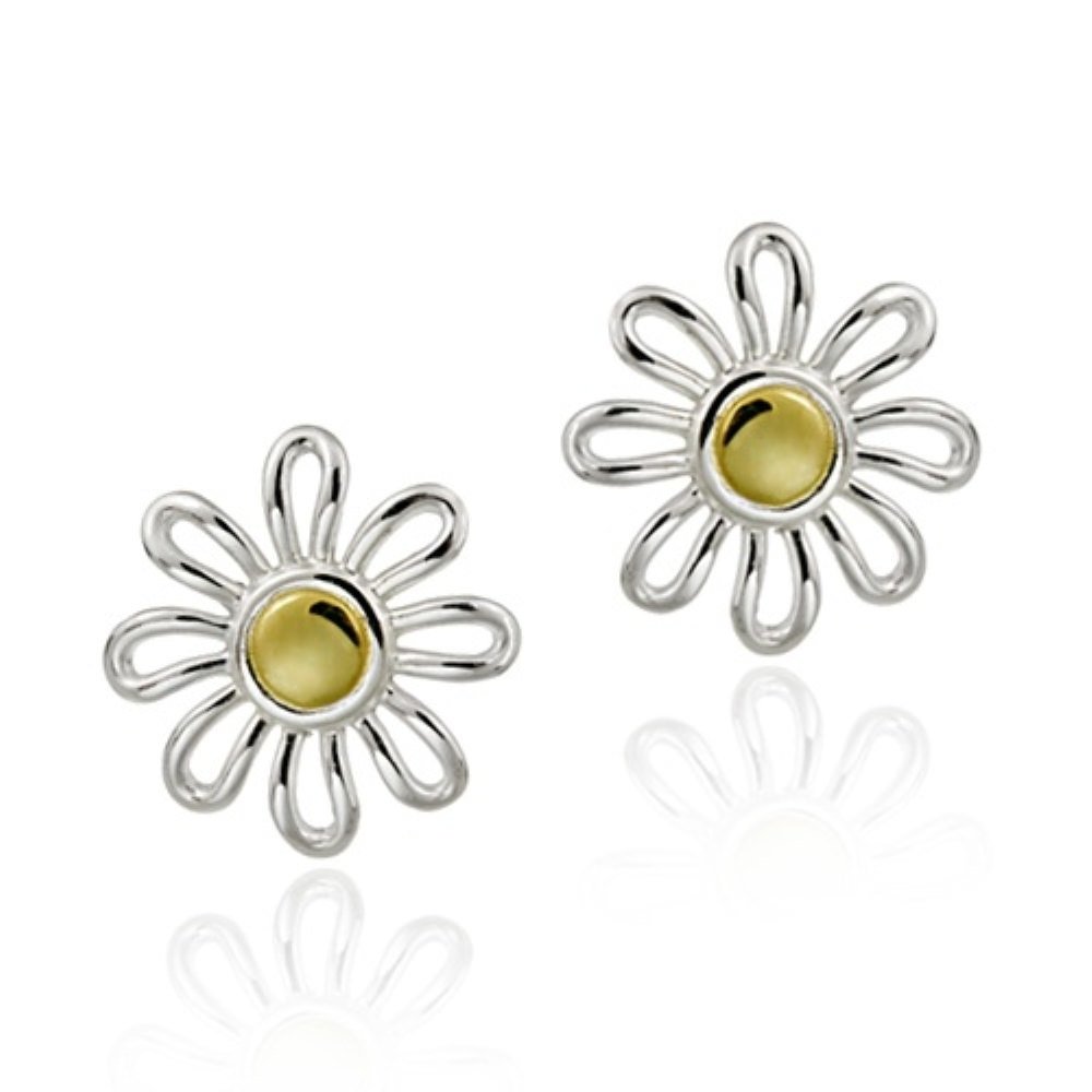 Sterling Silver & Gold Overlay Two Tone Daisy Flower Earrings ET8318