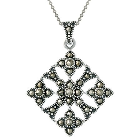 Sterling Silver & Marcasite Diamond Shaped Filigree Pendant P10665