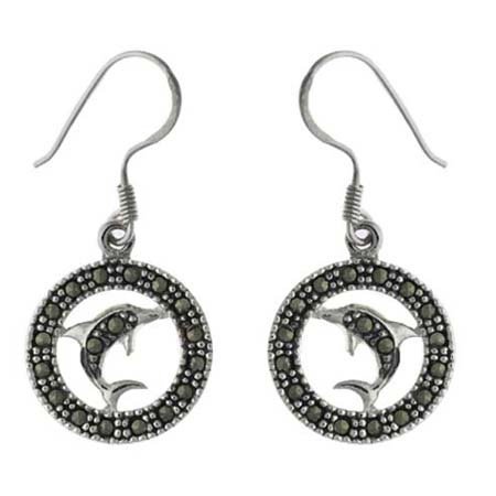 Sterling Silver & Marcasite Dolphin Circle Earrings E10639
