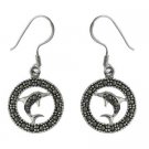 Sterling Silver & Marcasite Dolphin Circle Earrings E10639