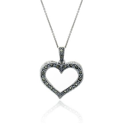 Sterling Silver & Marcasite Open Heart Pendant P10662