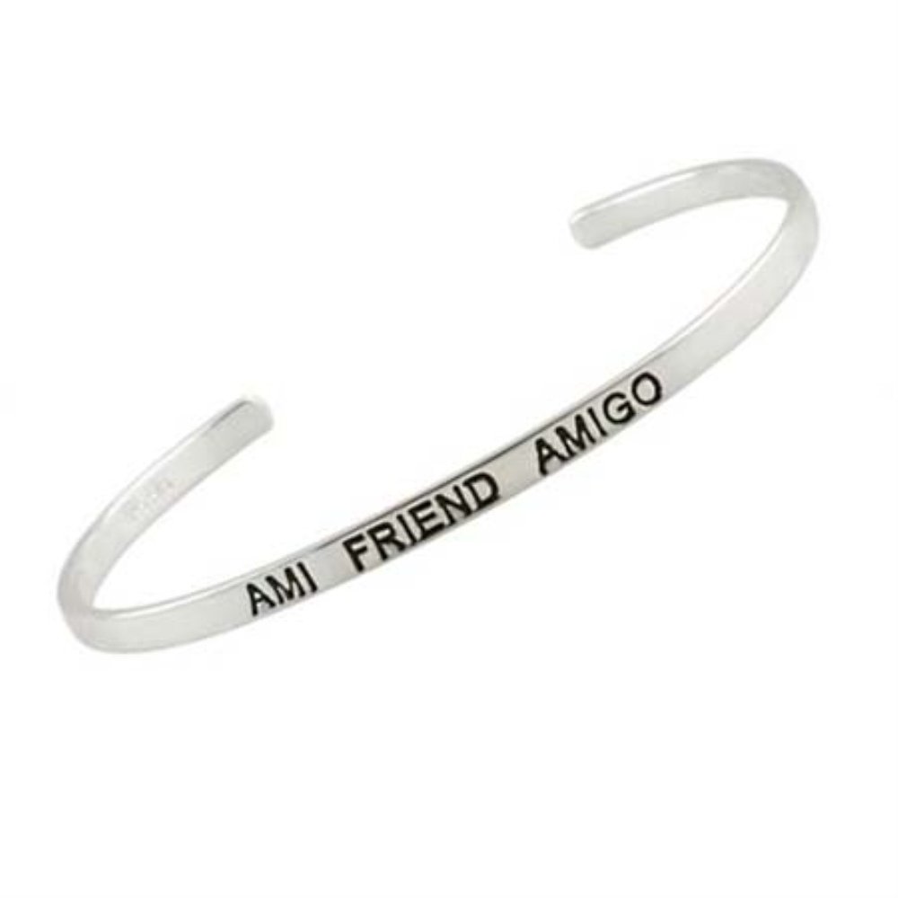 Sterling Silver 'Ami, Friend, Amigo' Inspirational Cuff Bangle BA10606