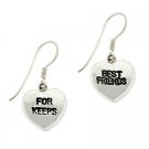 Sterling Silver 'Best Friends' & 'For Keeps' Heart Dangle Friendship Earrings E9725