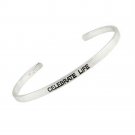 Sterling Silver 'Celebrate Life' Inspirational Cuff Bangle BA10607