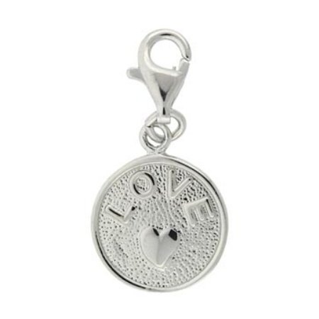 Sterling Silver 'Love' & Heart Circle Charm CH10864