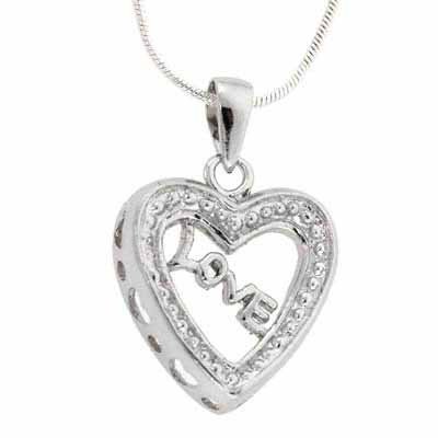 Sterling Silver 'Love' Open Heart Filigree Pendant P4436