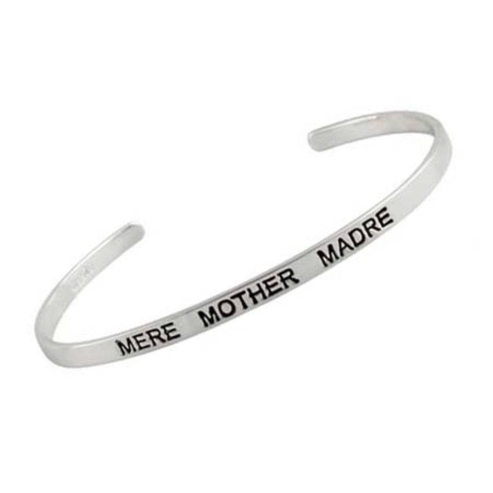 Sterling Silver 'Mere, Mother, Madre' Inspirational Cuff Bangle BA10604