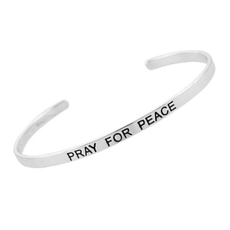Sterling Silver 'Pray For Peace' Inspirational Bangle BA10701
