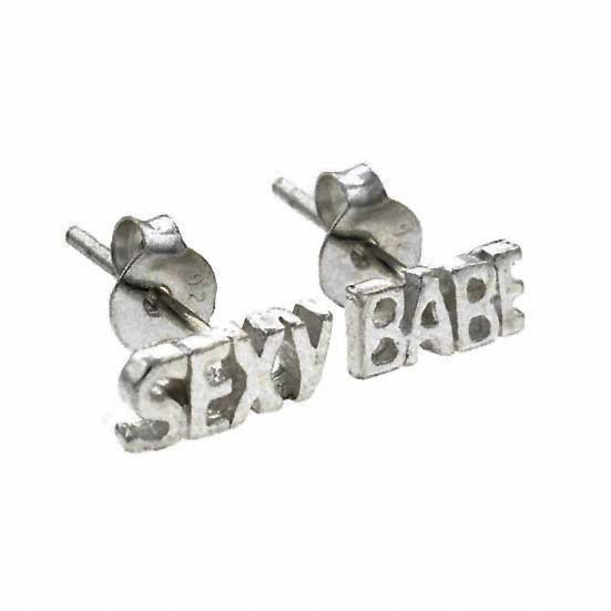Sterling Silver 'Sexy' and 'Babe' Stud Earrings E9101