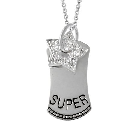 Sterling Silver 'Super' Star CZ Dog Tag Necklace P10678