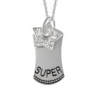 Sterling Silver 'Super' Star CZ Dog Tag Necklace P10678