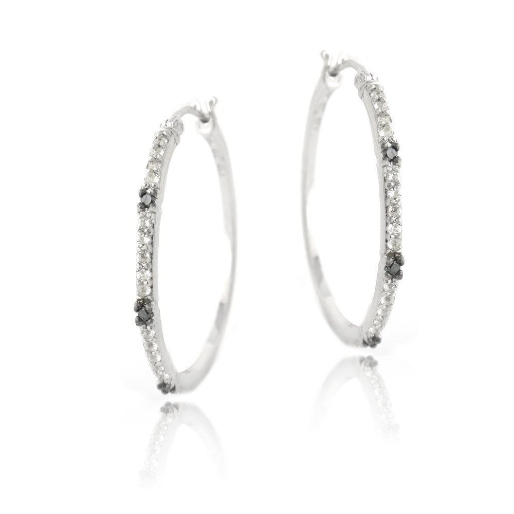 Sterling Silver .06ct Black Diamond & White Topaz Hoop Earrings H13780M4