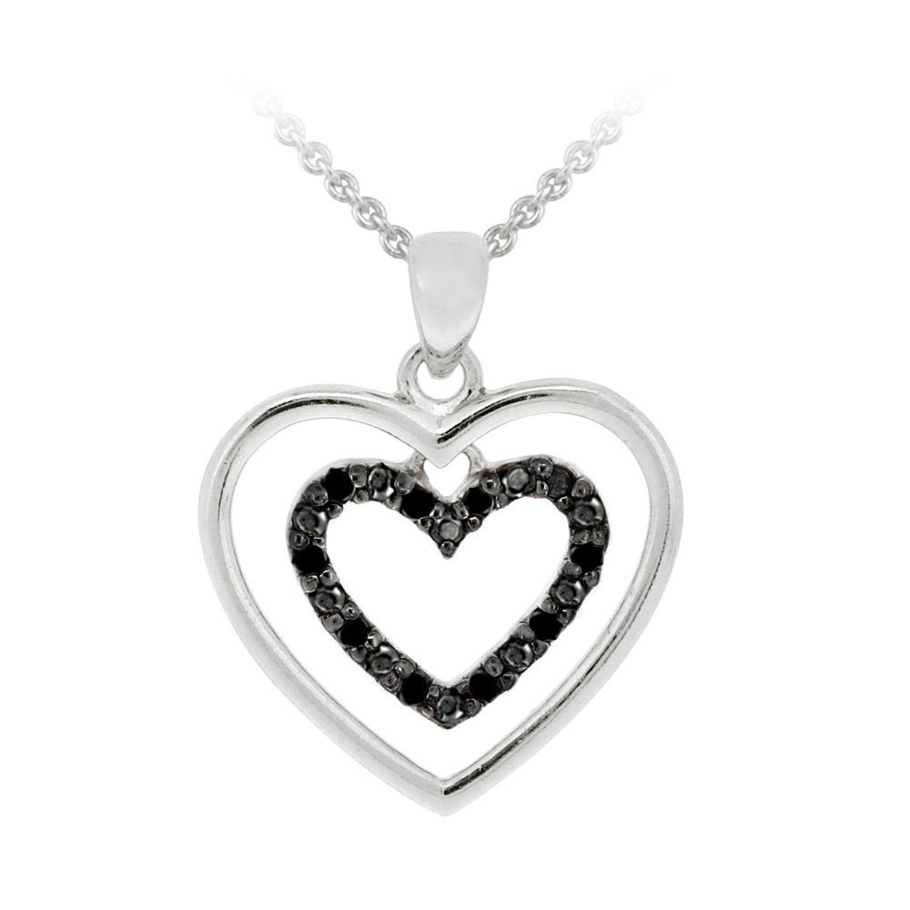 Sterling Silver .10ct Black Diamond Double Hearts Necklace P12359M4