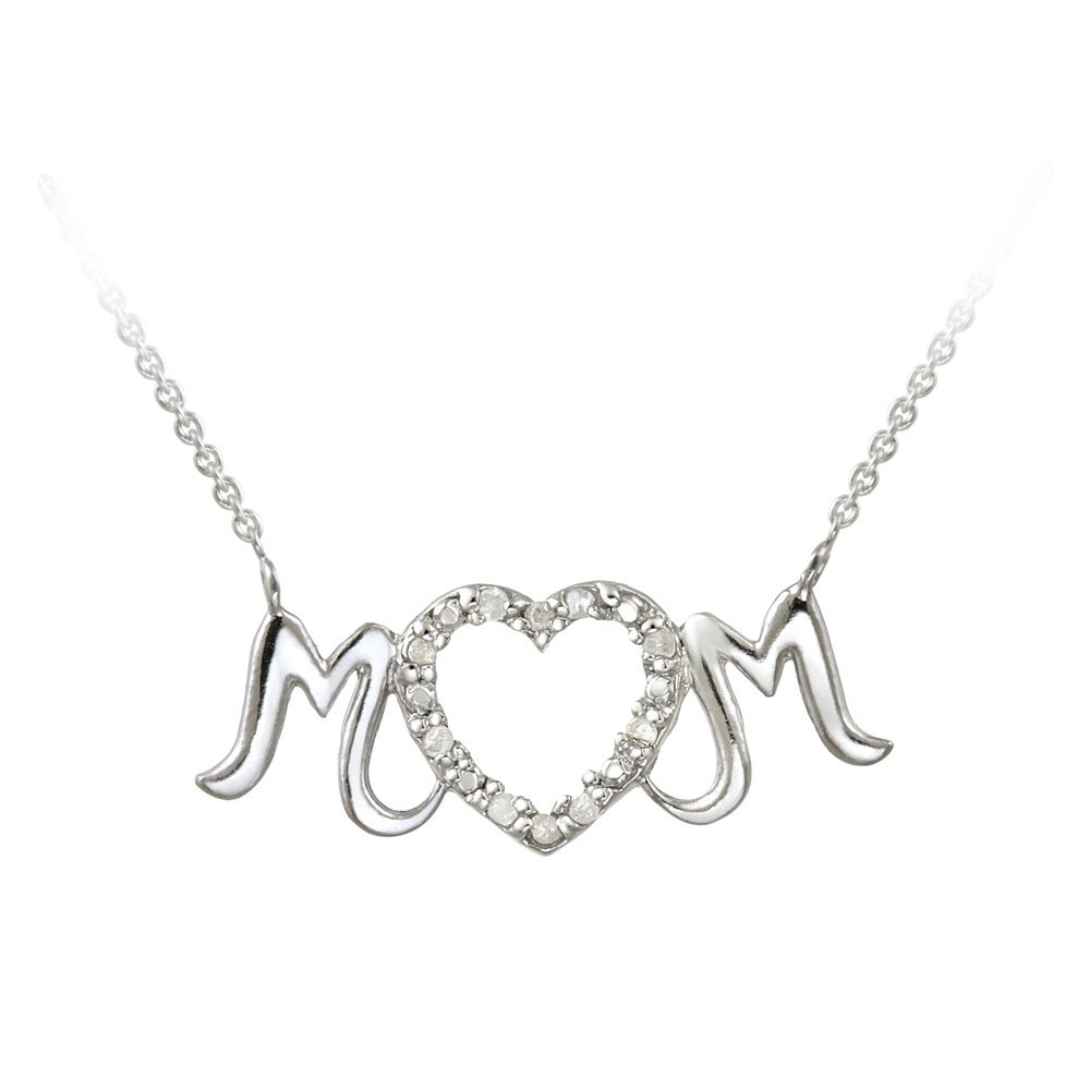 Sterling Silver .10ct Diamond MOM Heart Necklace P12430