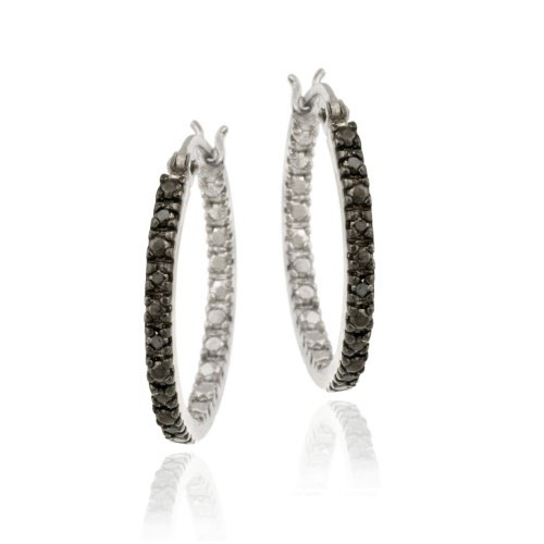 Sterling Silver .10ct. TDW Black Diamond 20mm Hoop Earrings H10886M4-10