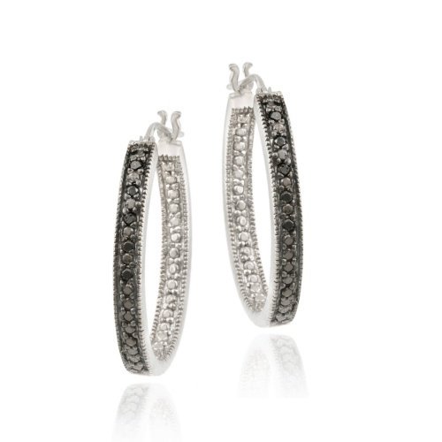 Sterling Silver .10ct. TDW Black Diamond 25mm Oval Hoop Earrings H11639M4-10