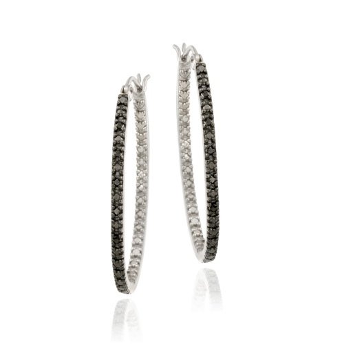 Sterling Silver .10ct. TDW Black Diamond 33mm Oval Hoop Earrings H11538M4-10