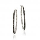 Sterling Silver .10ct. TDW Black Diamond 33mm Oval Hoop Earrings H11538M4-10