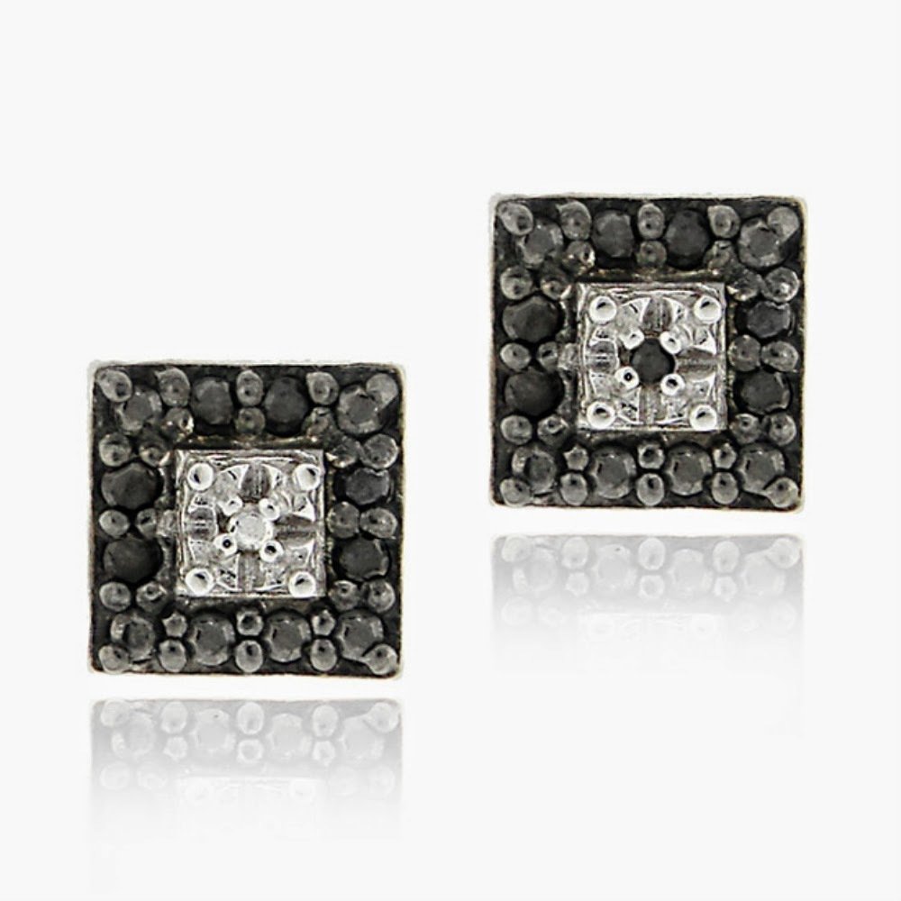 Sterling Silver .13ct. TDW Black Diamond Square Stud Earrings E11917M4