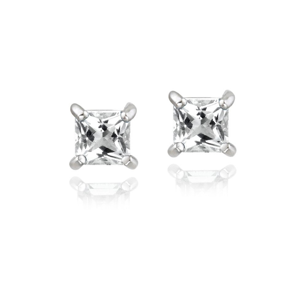Sterling Silver .5ct White Topaz Square Stud Earrings, 3mm E13680WT