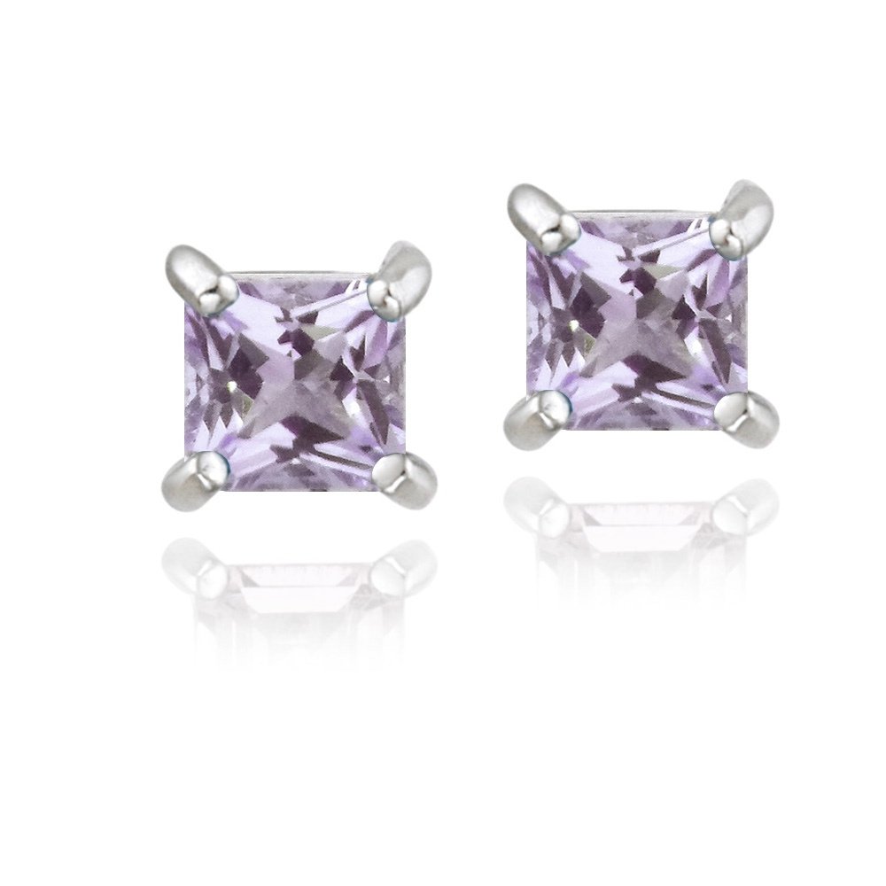 Sterling Silver .7ct Amethyst Square Stud Earrings, 4mm E10091A