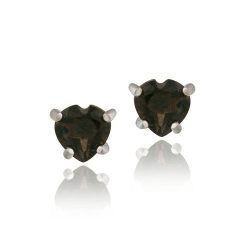 Sterling Silver .80ct Smokey Quartz 5mm Heart Stud Earrings E11922SQ