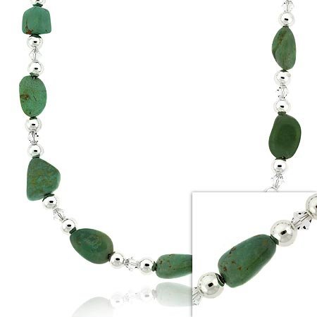 Sterling Silver .925 Bead Genuine Turquoise Swarovski Elements Stone Necklace N9852M