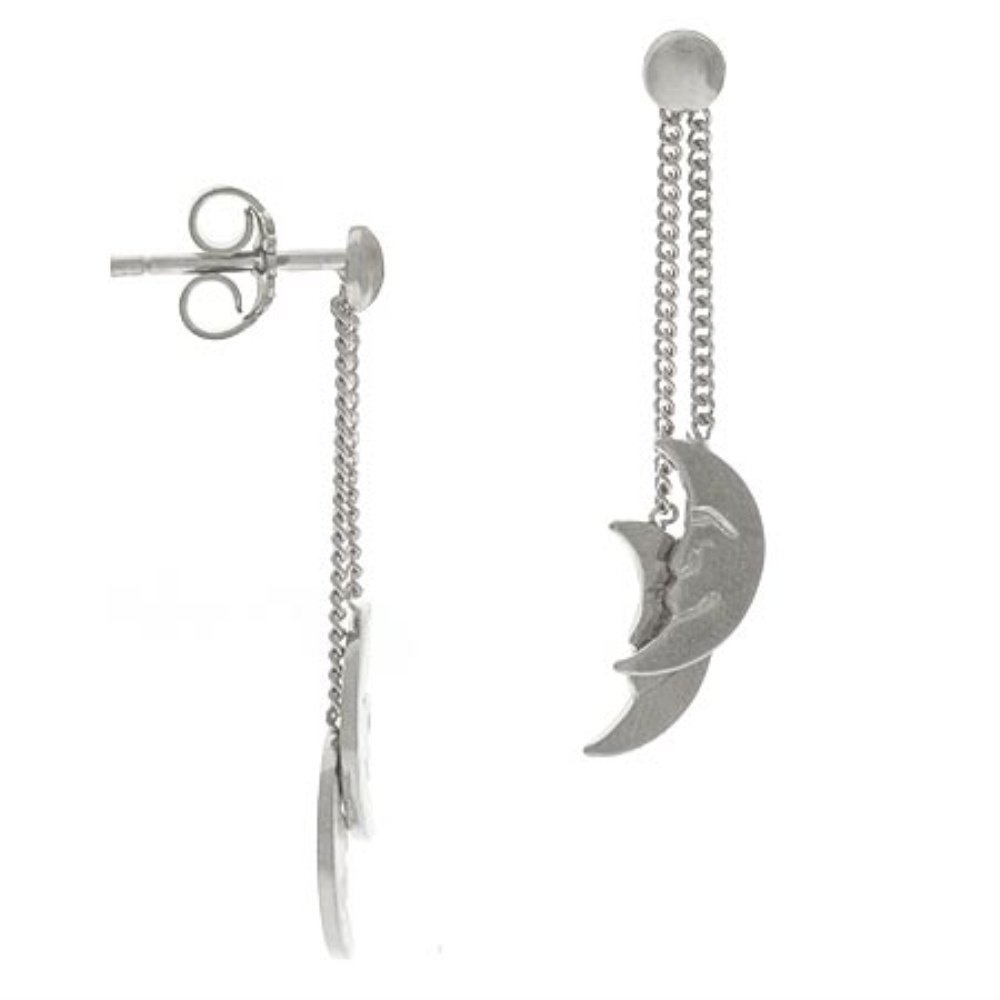 Sterling Silver .925 Crescent Half Moon Smiley Chain Dangle Earrings E10175