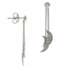 Sterling Silver .925 Crescent Half Moon Smiley Chain Dangle Earrings E10175