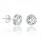 Sterling Silver .925 Cubic Zirconia cz Big Bezel Set Round 8mm Stud Earrings E9482