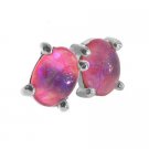 Sterling Silver .925 Fiery Created Pink Opal Stone Oval Small Stud Earrings E10097POP