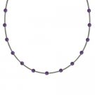 Sterling Silver .925 Genuine Amethyst Stone Bar and Bead Necklace N4116CBA