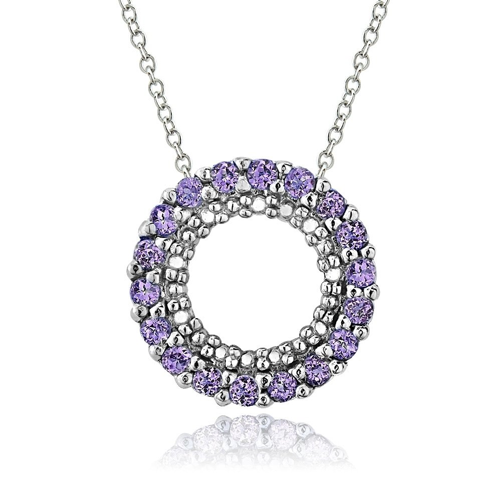 Sterling Silver .925 Genuine Amethyst Stone Prong Round Eternity Pendant Slide P9658A