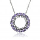 Sterling Silver .925 Genuine Amethyst Stone Prong Round Eternity Pendant Slide P9658A