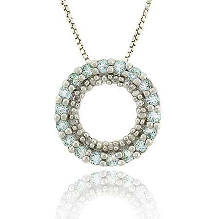 Sterling Silver .925 Genuine Blue Topaz Stone Prong Round Eternity Pendant Slide P9658BT