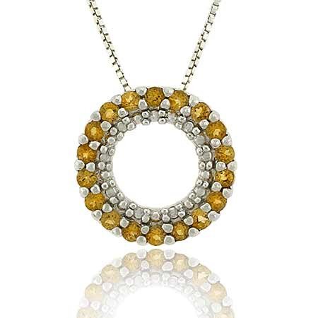 Sterling Silver .925 Genuine Citrine Stone Prong Round Eternity Pendant Slide P9658C