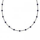 Sterling Silver .925 Genuine Denim Lapis Stone Bar and Bead Necklace N4116LP