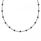 Sterling Silver .925 Genuine Freshwater Cultured Black Pearl Stone Bar and Bead Necklace N4116FPCK