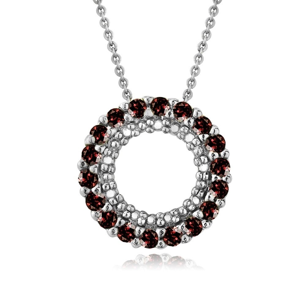 Sterling Silver .925 Genuine Garnet Stone Prong Round Eternity Pendant Slide P9658G