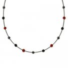 Sterling Silver .925 Genuine Hematite and Carnelian Stone Bar and Bead Necklace N4116M7