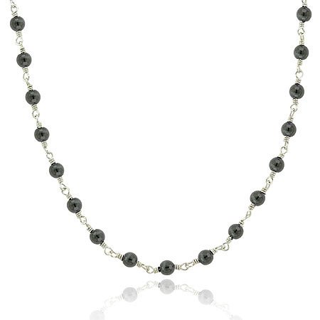 Sterling Silver .925 Genuine Hematite Stone Bead Link Necklace N9591H