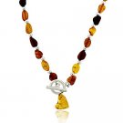 Sterling Silver .925 Genuine Honey Brown Amber Stone Chip Bead Toggle Necklace N9586M