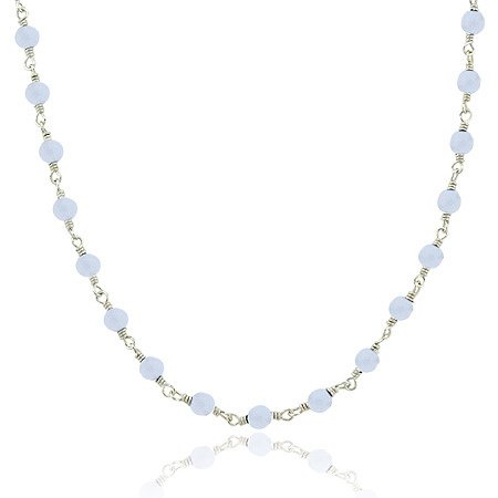 Sterling Silver .925 Genuine Lace Agate Stone Bead Link Necklace N9591LACE