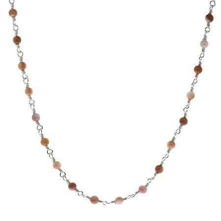 Sterling Silver .925 Genuine Pink Shell Stone Bead Link Necklace N9591PS