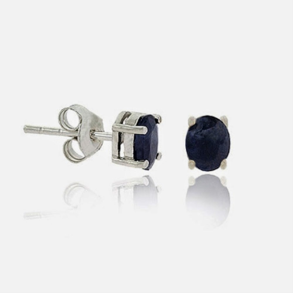 Sterling Silver .925 Genuine Sapphire Stone Oval Prong Small 6x4 Stud Earrings E9517S