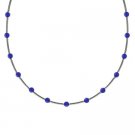 Sterling Silver .925 Glass Dark Blue Cats Eye Stone Bar and Bead Necklace N4116DBL
