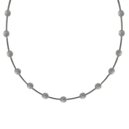 Sterling Silver .925 Glass Gray Cats Eye Stone Bar and Bead Necklace N4116GRY