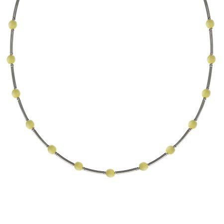 Sterling Silver .925 Glass Gray Cats Eye Stone Bar and Bead Necklace N4116Y