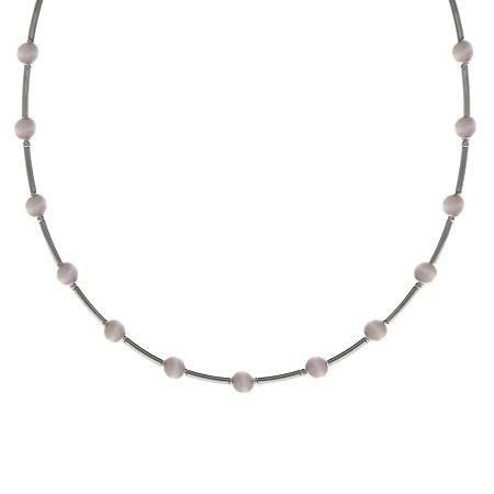 Sterling Silver .925 Glass Lavender Cats Eye Stone Bar and Bead Necklace N4116LA